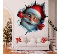 Christmas Creative Wall Sticker, Santa Claus Breaking Through Design, Winter Holiday Removable Large 3D Wall Decals, 3D Santa Window Stickers, for Window Refrigerator Decor (A *4)