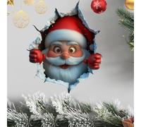 Christmas Creative Wall Sticker Santa Claus Breaking Through Wall Design Funny Walls-Breaking Stickers, Removable Large 3D Santa Claus Decals Christmas Walls Decorations for Window