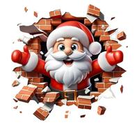 Christmas Creative Wall Sticker, Wall Sticker Christmas Self-Adhesive Walls Sticker with 3D Santa Breaking Through The Walls Effect, Removable Winter Sticker for Window Refrigerator Decorations