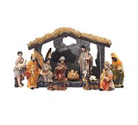 Christmas Crib set - Christmas Figurines Tabletop Scenes - Resin Nativity Set Figures - Religious Ornament Festive Decoration for Home Indoor Decorative Nativity Manger Figure Xm-as Holy Figure