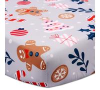 Christmas Crib Sheet, Fitted Crib Sheet with Christmas Tree, Cane, Gingerbread Man, Measuring 52'' x 28'' to fit Standard Crib & Toddler Mattresses, Gray