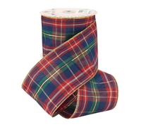Christmas Crimson & Navy Blue Metallic Plaid Wired Ribbon 4" x 25 Yards | Extra Wide Tartan Holiday Ribbon in Red and Green with Gold Threads for Wreaths, Bows, Trees, Garlands, Lanterns & Crafts