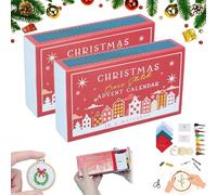 Christmas Cross-Stitch Advent Calendar,Christmas Countdown Embroidery Kit,Christmas Countdown Advent Calendar Embroidery Kit, Countdown Advent Calendar Gift for Beginners (red-2pcs)