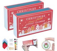 Christmas Cross Stitch Advent Calendar, Christmas Countdown Embroidery Kit,Christmas Countdown Advent Calendar Embroidery Kit 2024, 24 Days Countdown Advent Calendar Gift for Beginners (2PC)