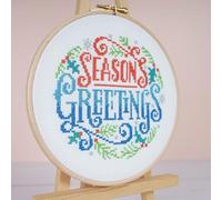 Christmas Cross Stitch Kit - Season's Greetings for Beginners Modern Kit Includes DMC Threads and 14 Count Zweigart Fabric, Gift for Craft Lovers