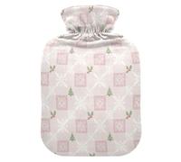 Christmas Cross - Stitch with Snowflakes Trees and Holly on Blush Hot-Water Bottle with Soft Cover, 1L Hotwater Bag for Pain Relief