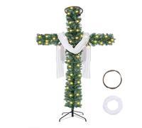 Christmas Cross Tree with Christ Crown - 5/6 Ft Pre-Lit Foldable, LED Lights, Silk Scarf & Rattan Ring Included(6ft)
