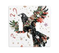 Christmas Crow Ravens Bird Decorative Light Switch Cover Wall Plate 2 Gang Double Toggle, Xmas Balls Snowflakes Electrical Faceplate for Kitchen Bathroom, Winter Switchcover Decor
