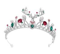 Christmas Crown Silver round Zinc Alloy Rhinestone Reindeer Tiara | Lightweight Comfortable Wear, Festive Antler Motif, Faux Pearl Accents, Santa-themed Celebrations, Homecoming