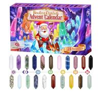 Christmas Crystal Advent Calendar 2024,24 Days Countdown Surprise Crystal and Healing Stones Kit with Necklace Holder Magnifier Storage Bag, Gemstones Box for Adult