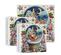 Christmas Crystal Ball Jigsaw Puzzles 1000 Pieces, with Letters Clear Connection on The Back Santa's Snow Village Puzzle Family Activity Games Home Wall Decorations(2pcs)