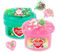 Christmas Crystal Slime Kit 2 Pack - Non-Sticky DIY Slime for Kids, Includes Cute Christmas Charms & Add-Ins, ASMR Sensory Toys, Slime Party Favors for Girls Boys