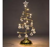Christmas Crystal Tree Lights 13 Inch Tabletop Christmas Tree Decoration Christmas Tree Lamp with LED and Crystal Pendant Christmas Desktop Decoration for Home Wedding Party Winter Decor (Gold)