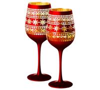 Christmas Crystal Winter Tree Wine & Water Glasses - Set of 2 - Winter Themed Red & Gold Etched Wonderland Frosted Glassware, Perfect Seasonal Parties, Tree Decor, and Unique Holiday Gifts Him & Her