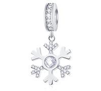 Christmas Crystalize Snowflake Pendant Charms, fits Pandora 2025 Xmas Bracelet Necklace, 925 Sterling Silver Dangle Winter Kiss Snow Flake Beads, Gifts for Mother/Girlfriend/Wife