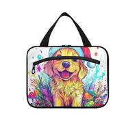 Christmas Cunning Golden Retriever Hanging Toiletry Bag for Men with Hook, Designer Foldable Bags with Zipper for Womens Hotel kit de para Mujer L
