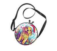Christmas Cunning Golden Retriever Round Anti Theft Crossbody Bag Womens Comfort with Adjustable Strap Small Handbags Have a meal Canvas Messenger Purse