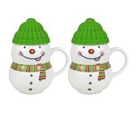 Christmas Cup Snowman Ceramic Coffee Mug with Lid Hot Cold Drink Festive Ornament Tableware Teacup (2X Green)