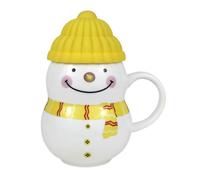 Christmas Cup Snowman Ceramic Coffee Mug with Lid Hot Cold Drink Festive Ornament Tableware Teacup (Yellow)