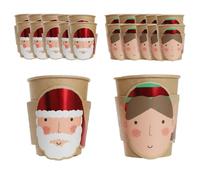 Christmas Cups - Pack of 20 with Santa Claus and Elf Paper Kraft Eco Cup Xmas Set with Attachable Details - Do It Yourself Christmas Party Tableware Decoration
