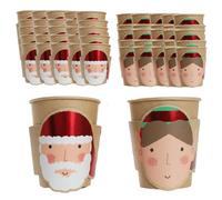 Christmas Cups - Pack of 50 with Santa Claus and Elf Paper Kraft Eco Cup Xmas Set with Attachable Details - Do It Yourself Christmas Party Tableware Decoration