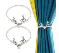 Christmas Curtain Buckle 2PCS Adjustable Decorative Curtain Straps,No Drilling Spring Rope Curtain Tiebacks,Deer Head Curtain Tie Back,Curtain Clip Buckle for Curtain Decoration (Silver)