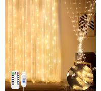 Christmas Curtain Fairy Lights 3x3m - 8 Lighting Modes with Remote Control, USB Powered, Warm White Twinkle Lights for Bedroom, Party, Wedding & Xmas Decor