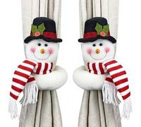 Christmas Curtain Tiebacks 2Pcs Cute Santa Claus Snowman Curtain Buckle Holdbacks Xmas Curtain Buckle Clips Curtain Tiebacks Wine Bottle Toppers for Window Décor Ornaments (White, S)
