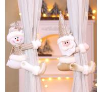 Christmas Curtain Tiebacks, With 3D Santa And Snowman, Festive Window Holdbacks, For Home Holiday Seasonal Decor, Golden And White