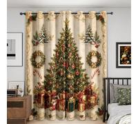 Christmas Curtains 90x108 Inch 2 Panels | Xmas Tree Gift Boxes Printed Blackout Curtain, Living Room Bedroom, 108 Drop Eyelet Drapes for Window Home Decor j267k