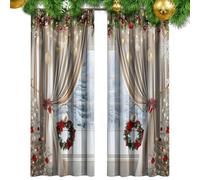 Christmas Curtains For Living Room With 2D Printed Pattern And Festive Pine Branches Pattern, Reusable Decorative Curtains For Seasonal Room Decor Fen
