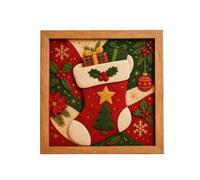 Christmas Cushion Cover with Santa, Snowman and Festive Cross Stitch Scenes | Square festive panels show Santa, snowman, tree and stocking motifs with decorative borders and a stitched style appearance