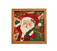 Christmas Cushion Cover with Santa, Snowman and Festive Cross Stitch Scenes | Square festive panels show Santa, snowman, tree and stocking motifs with decorative borders and a stitched style appearance