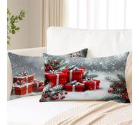 Christmas Cushion Covers 30 x 60 cm Winter Sofa Cushions 2 Pack Rectangle Cushion Covers Linen Throw Pillow Double Sided Printing Outdoor Cushions for Garden Bedroom Bed Home Autumn Decor 2s-991