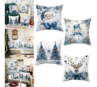 Christmas Cushion Covers 45 X 45 cm Set of 4, Christmas Decorations Snowman Santa Elk Trees Winter Holiday Cushion Case Decor for Sofa Couch Living Room Home Decor (Light Blue)