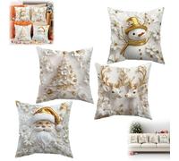 Christmas Cushion Covers 45 x 45 cm Set of 4, Christmas Decorations Snowman Santa Elk Trees Winter Holiday Cushion Case Decor for Sofa Couch Living Room Home Decor (White)