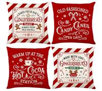 Christmas Cushion Covers 45x45 Cm | 4-Pack Christmas Pillow Cases | Red Christmas Candy Cane Throw Pillows Cover Set | Winter Holiday Joy Cushions Pillowcase for Christmas Home Decor