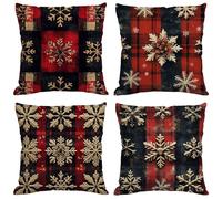 Christmas Cushion Covers 60x60 cm Set of 4 Outdoor Cushions Garden Cushions Velvet Throw Pillow Covers Lattice Double Sided Printing for Indoor Sofa Outdoor Patio Balcony Fall Decor,Gifts M117