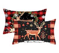 Christmas Cushion Covers 70 x 90 Rectangle Cushions Deer Throw Pillow Covers Linen Sofa Cushions Large Outdoor Autumn Decorative Pillows for Bed Room Farmhouse Garden Fall Decor Gifts, Set of 2,616J