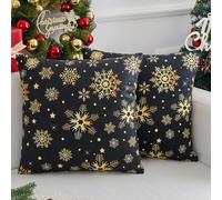 Christmas Cushion Covers Balck 50x50 cm Gold Snowflake Pattern Xmas Square Throw Pillow Cover Winter Holiday Soft Plush Pillowcase for Sofa Bed Couch Set of 2