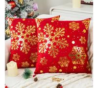 Christmas Cushion Covers Red 40 x 40 cm Cushion Covers with Gold Snowflake Christmas Sofa Cushions Velvet Pillows Decorations for Living room, Couch, Winter, Holiday, Xmas Set of 2