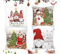 Christmas Cushion Covers Set, 4PCS Santa Claus Decorations Pillow Cases Christmas Sofa Couch Pillowcases Xmas Decorative Pillow Case CoverHoliday Decor Cushion Case Sofa Couch Living Room(45x45CM)