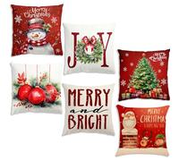 Christmas Cushion Covers Set Of 6, 45 x 45cm Red Christmas Throw Pillow Cover for Sofa, Bedroom, Home Decor, Merry Christma Snowflake Square Pillowcase, Indoor Decor Winter Decorative Pillow Case