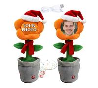 Christmas Custom Dancing Flower with Face, Christmas Dancing Sunflower, Repeats What You Say Sings Mimicks Records Songs, Interactive Gift for Birthday Festival, Gift Box (Orange-Charge)