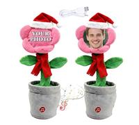 Christmas Custom Dancing Flower with Face, Christmas Dancing Sunflower, Repeats What You Say Sings Mimicks Records Songs, Interactive Gift for Birthday Festival, Gift Box (Pink-Charge)