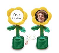 Christmas Custom Dancing Flower with Face, Christmas Dancing Sunflower, Repeats What You Say Sings Mimicks Records Songs, Interactive Gift for Birthday Festival, Gift Box (Yellow-Battery)