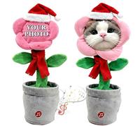 Christmas Custom Dancing Flower with Face,Personalized Christmas Plush Sunflower Toy,Repeats What You Say Sings Mimicks Records Songs,Interactive Gift for Birthday Festival (Pink)