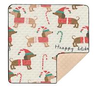 Christmas Cute Dachshund Baby Play Mat for Floor, 50x50 inch Playpen Mat,Thicken Soft Non-Slip Tummy Time Mat for Toddlers and Infants