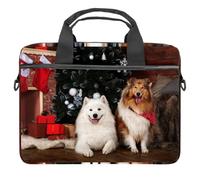 Christmas Cute Dog Puppy Pet Laptop Case Bag Sleeve Portable Crossbody Messenger Briefcase w/Strap Handle 13 14 inch