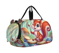 Christmas Cute Highland Cow Girls Duffle Bags Travel Tote Weekend Duffel Overnight Shoe Compartment Carry on Duffel for Boys, Cute Cartoon Squirrel Forest, Classic